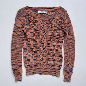 Anthropologie SPARROW Orange Knit Fitted Long Sleeve Sweater / Sz S Retro 70s